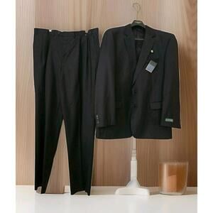 NWT Lauren Ralph Lauren Black Wool Suit 48L 43W 2-Piece Mens